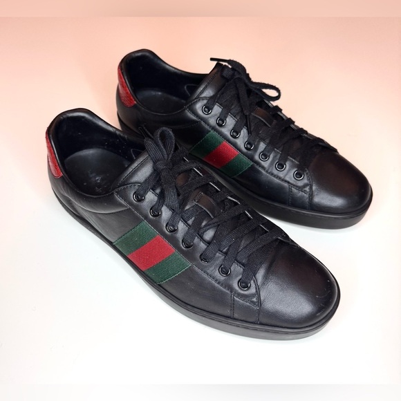 Gucci Men’s Ace Black Leather Python Embossed  Lace Up Sneakers Size- 9.5 - Picture 3 of 12